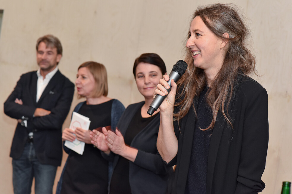 Boris Marte (ERSTE Foundation), curators Dóra Hegyi (tranzit.hu) & Judit Angel (tranzit.sk), Elisabeth Hajek (Artistic Director frei_raum Q21 exhibition space)