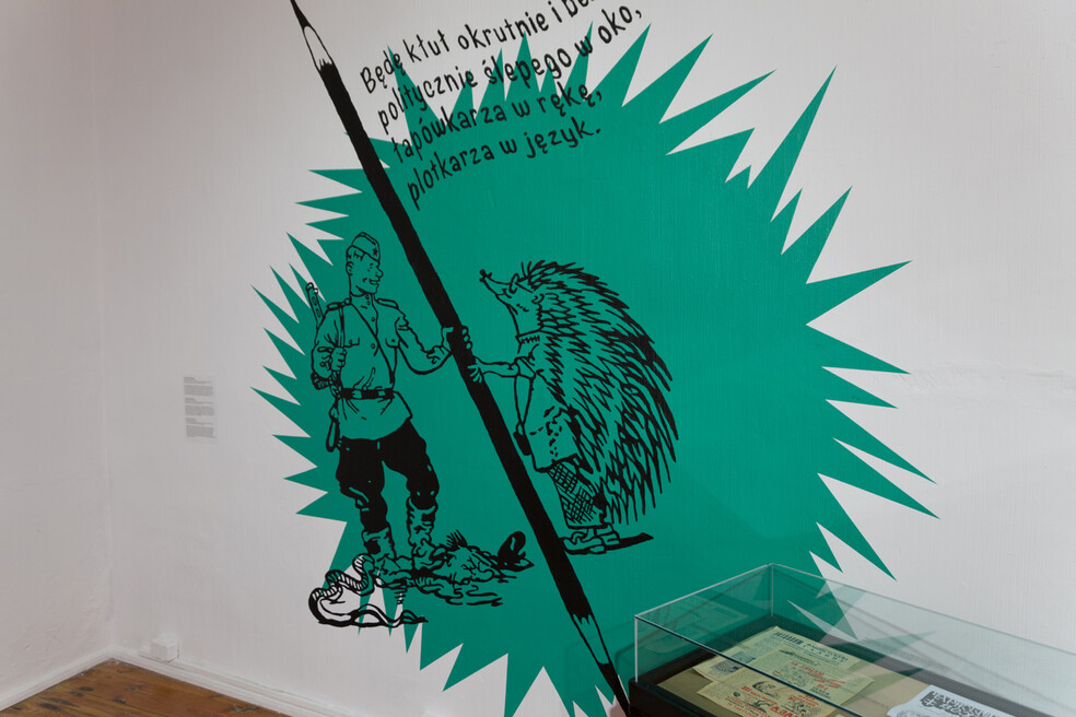 Learns to fail. Mural, archive of the satirical magazine Hedgehog.(Part of the Unlerning exhibition, Domie space), 2021