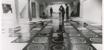 Sonya Rapoport, Shoe-Field Map, 1982, Courtesy Estate of Sonya Rapoport Sonya Rapoport, Shoe-Field Map, 1982, Courtesy Estate of Sonya Rapoport