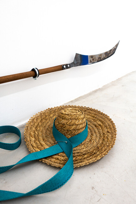 New wind. Braid, hat, belt. 2021 (Exhibition CROP with Gleb Amankulov at WAF gallery)