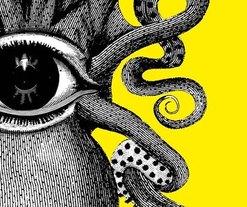 Hauptsujet des Tricky Women Tricky Realities Festivals 2020: ein Auge eines Oktopus vor gelbem Hintergrund