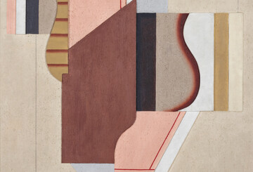 Willi Baumeister Mauerbild Schwarz-Rosa, 1923–1929 116 x 76 cm Öl, Holz, Sand auf Sperrholz mumok - Museum moderner Kunst Stiftung Ludwig Wien, erworben in 1967 © Bildrecht, Wien 2025 Willi Baumeister Mauerbild Schwarz-Rosa, 1923–1929 116 x 76 cm Öl, Holz, Sand auf Sperrholz mumok - Museum moderner Kunst Stiftung Ludwig Wien, erworben in 1967 © Bildrecht, Wien 2025