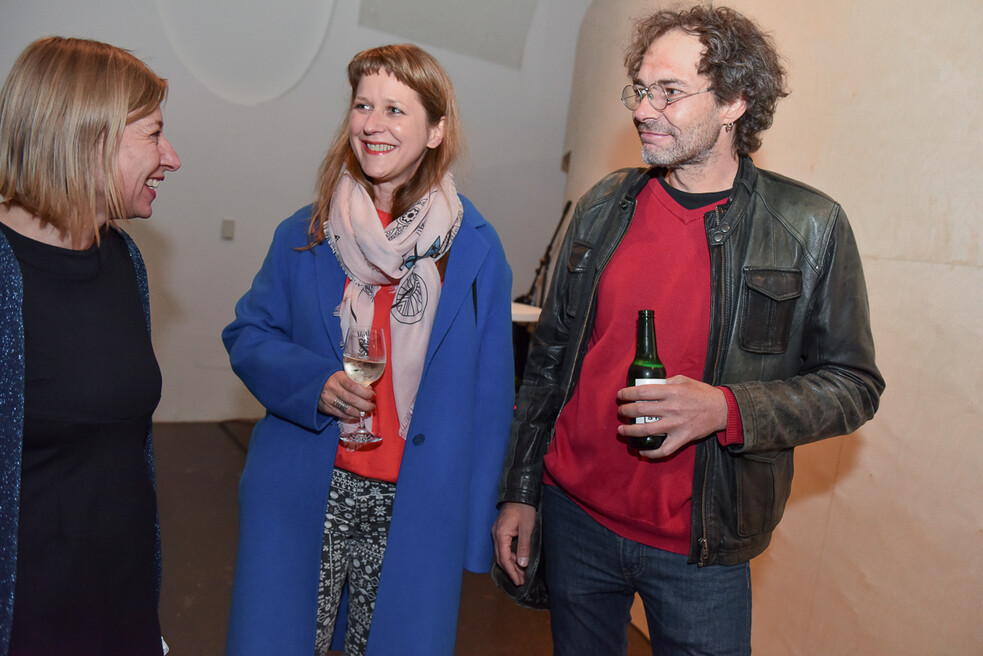 Curator Dóra Hegyi with artists Johanna Tinzl & Stefan Flunger