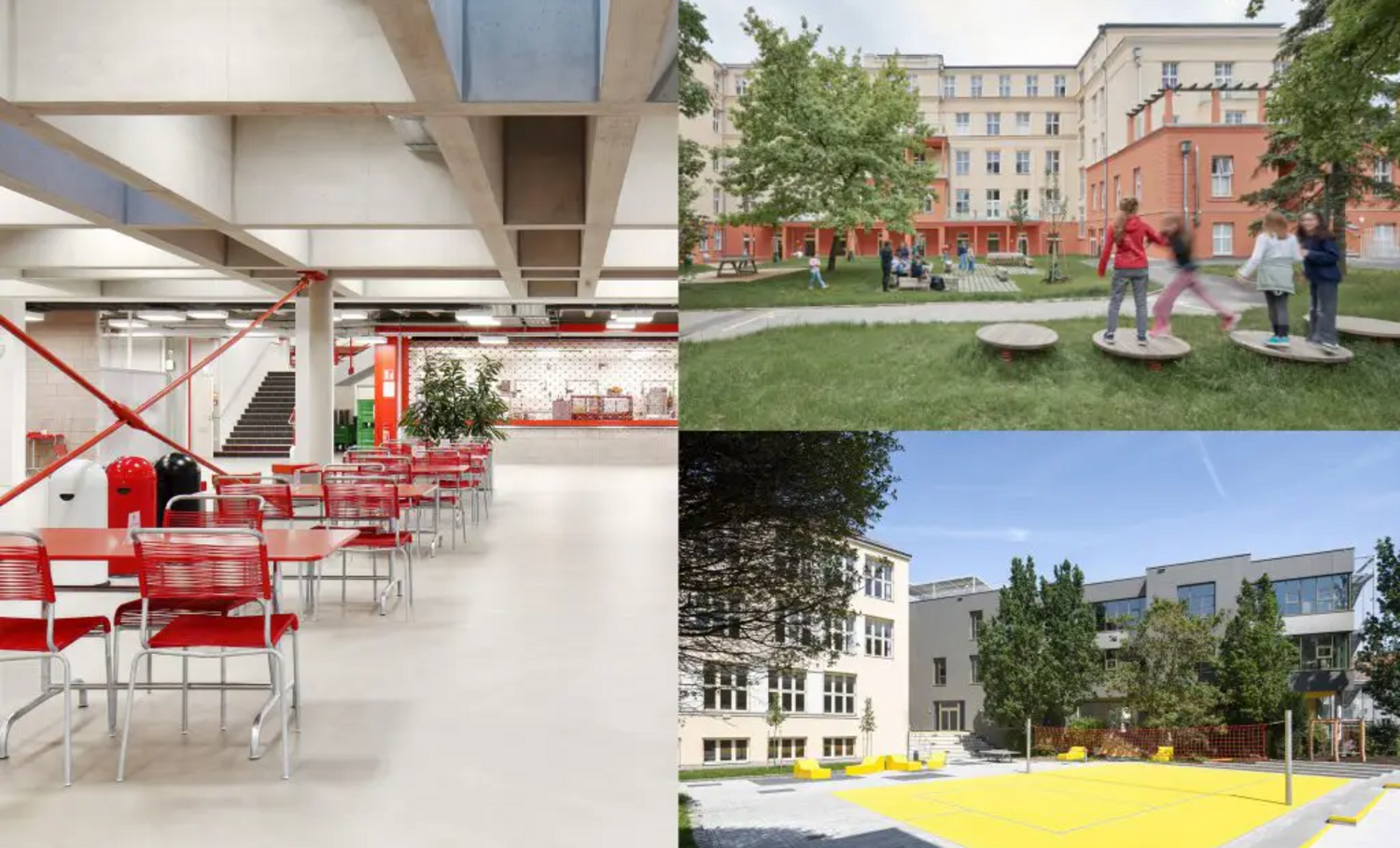 Drei Schul-Umbauten aus Wien und Salzburg © Fotos: Gregor Graf (l.), Andreas Buchberger (r. o.), Daniel Hawelka (r. u.)