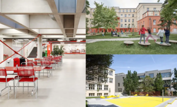 Drei Schul-Umbauten aus Wien und Salzburg © Fotos: Gregor Graf (l.), Andreas Buchberger (r. o.), Daniel Hawelka (r. u.)
