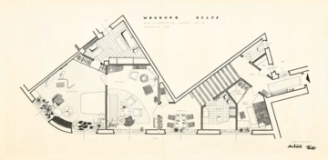 Carl Auböck/Ferdinand Kitt, Wohnung Deles, Grundriss, Hochhaus Herrengasse 6–8/18, Wien 1, 1951 © Architekturzentrum Wien, Sammlung Carl Auböck/Ferdinand Kitt, Wohnung Deles, Grundriss, Hochhaus Herrengasse 6–8/18, Wien 1, 1951 © Architekturzentrum Wien, Sammlung