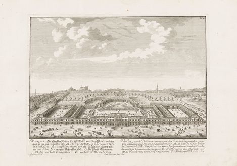 Altes Bild des MuseumsQuartier-Areals. Die Plätze sind gefüllt mit Menschen, Wägen und Pferden.