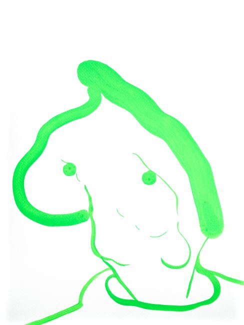 Abstract green brushstroke portrait on white background, depicting a minimalistic face with expressive, flowing lines, evoking playfulness and creativity.