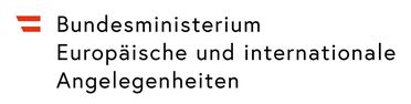 Logo des Bundesministeriums Europäische und internationale Angelegenheiten mit rotem Symbol links