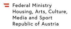 English logo of the Federal Ministry of Housing, Arts, Culture, Media, and Sport with a red symbol on the left