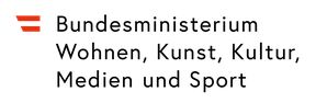 Logo with icon in Austrian flag colours (red-white-red) and black lettering Bundesministeriums für Wohnen, Kunst, Kultur, Medien und Sport