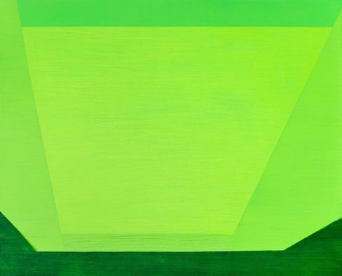 Abstract depiction of a field with various shades of green in geometric shapes
