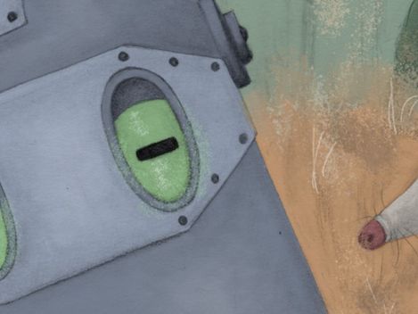 Comic Zeichnung eines Roboters und eines Dachses und einer Schlange