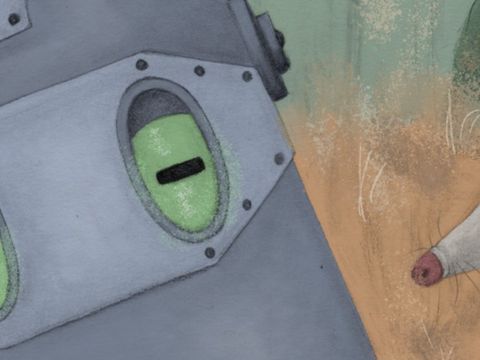 Comic Zeichnung eines Roboters und eines Dachses und einer Schlange