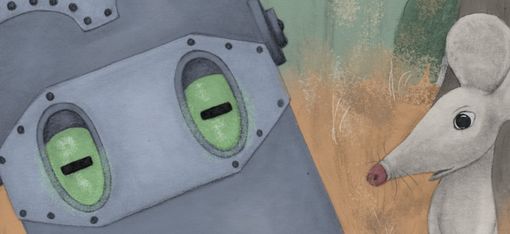 Comic Zeichnung eines Roboters und eines Dachses und einer Schlange