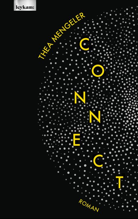 Black book cover with yellow vertical text "CONNECT" and curved "THEA MENGELER" surrounded by many small white dots forming a semicircular shape.