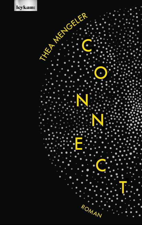 Black book cover with yellow vertical text "CONNECT" and curved "THEA MENGELER" surrounded by many small white dots forming a semicircular shape.
