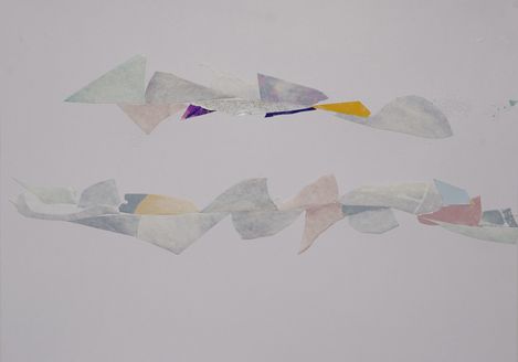Two horizontal rows of abstract, irregular pastel shapes on a light background.