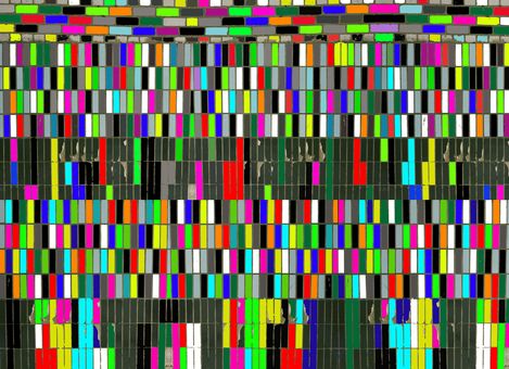 Pattern of many small colored rectangles arranged in rows and columns.