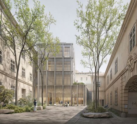 Visualisierung: Blick in den Klosterhof auf das Haus der Geschichte Österreich im MuseumsQuartier Wien