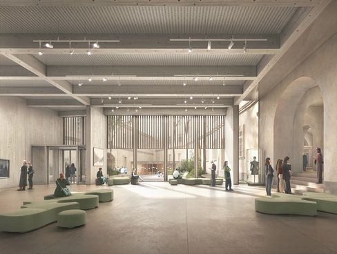 Visualisierung des Haus der Geschichte: Blick aus dem Foyer Richtung Klosterhof