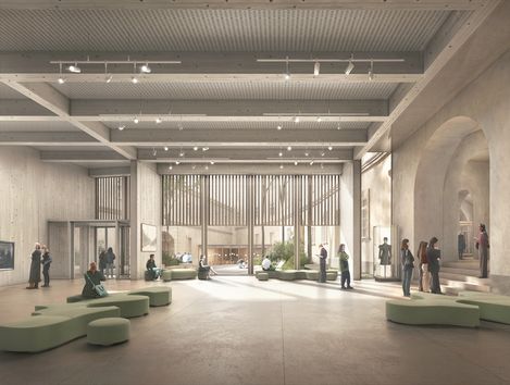 Visualisierung des Haus der Geschichte: Blick aus dem Foyer Richtung Klosterhof