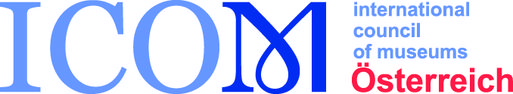 Logo des Internationalen Museumsrats Österreich mit den Buchstaben ICOM und dem Wort 'Österreich' in Rot