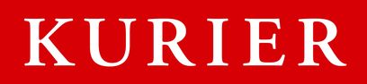 Weißer Schriftzug 'KURIER' in Großbuchstaben auf rotem Hintergrund