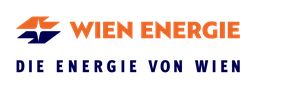 Logo mit stilisiertem Blitzsymbol und dem Text "WIEN ENERGIE" sowie "DIE ENERGIE VON WIEN" in orange und dunkelblau.