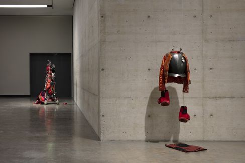 An exhibition space with sculptures by Chalisée Naamani.