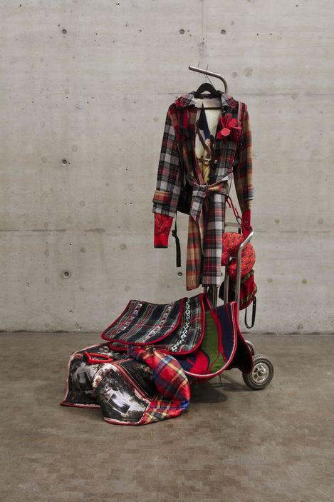 A sculpture by Chalisée Naamani made of different textiles.