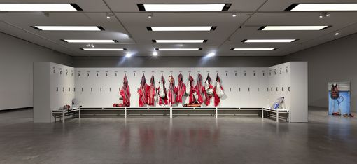 An exhibition space with sculptures by Chalisée Naamani.