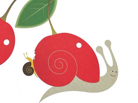 Das Bild zeigt einen Ausschnitt des Buchcovers Raymond reve - Raymond träumt. Zu sehen ist eine große Schnecke mit rotem Schneckenhaus. An einer Seite des Schneckenhauses klettert eine kleine Schnecke mit braunem Schneckenhaus empor. Es sieht so aus, als würde die kleine Schnecke das Schneckenhaus der großen Schnecke anknabbern.