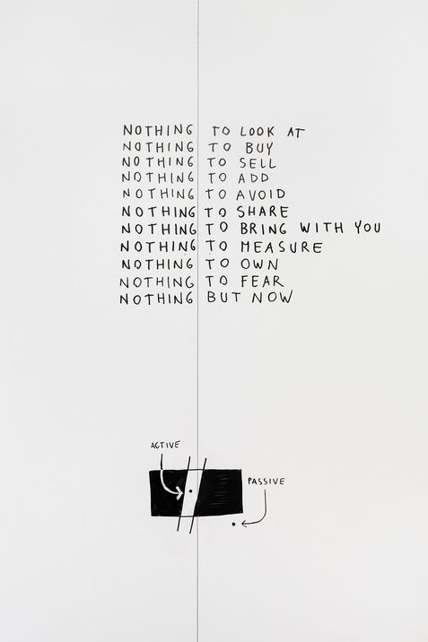 Schwarz-weiße Zeichnung mit einer Liste von Sätzen, die mit 'Nothing to' beginnen, und darunter ein Rechteck mit den Worten 'Active' und 'Passive' sowie Pfeilen.