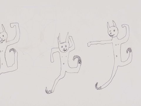 3 weiße hasen auf papier gezeichnet