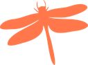 Oranger Umriss einer Libelle mit ausgebreiteten Flügeln.