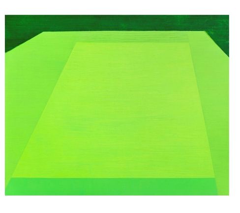 Abstract depiction of a field with various shades of green in geometric shapes