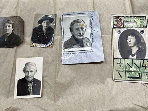 Five photos are spread out on a horizontal surface made of tissue paper.
Ella Briggs looks different ages in these photos.